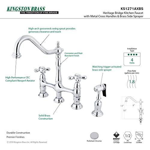Kingston Brass Kingston Brass KS1271AXBS Heritage Kitchen Faucet with Brass Sprayer, 8-3/4-Inch, Polished Chrome