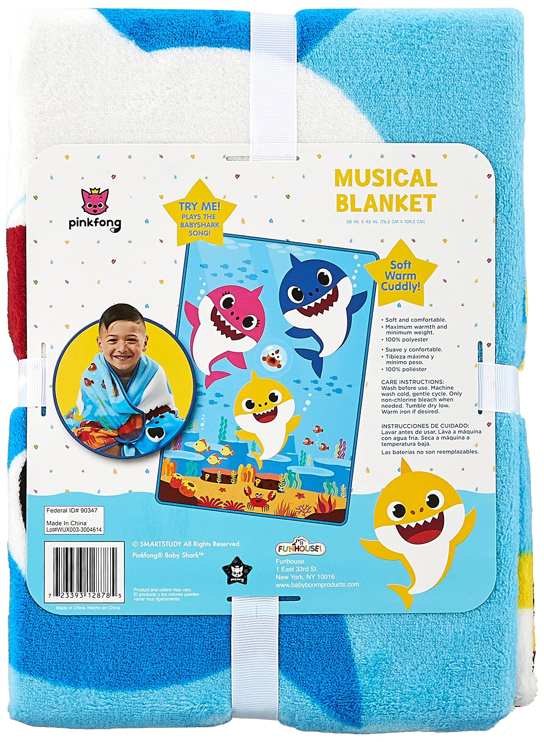 Baby Shark Baby Shark Musical Warm, Plush, Throw Blanket That Plays The Baby Shark Theme Song - Extra Cozy and Comfy for Your Toddler