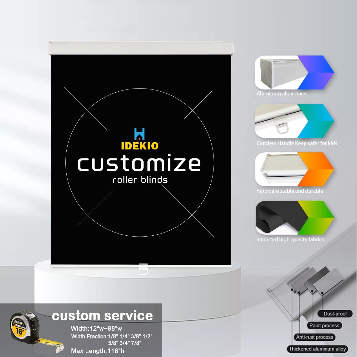 IDEKIO Blackout Roller Blinds for Windows,Custom Size Cordless Black Out Roller Shades,Thermal Insulated Privacy UV Protection Window Shades,Easy to Install,Black,31" W x [25" H to 98" H Customize]