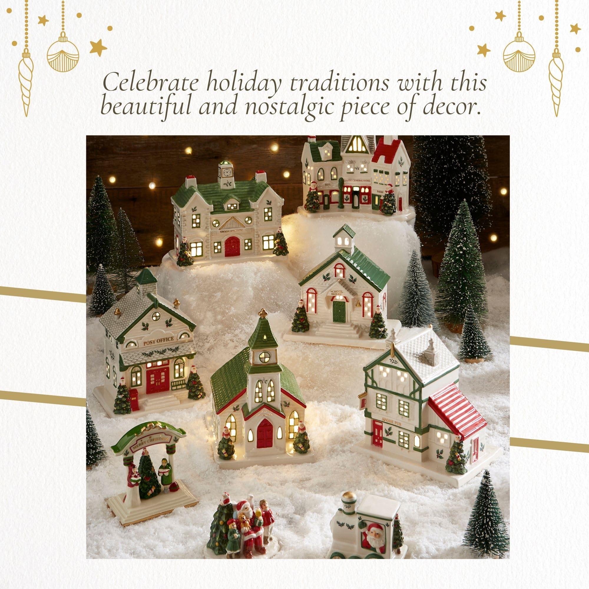 Spode Spode Christmas Tree Miniature Christmas Village Figural Decoration, LED Lighted Christmas Village Set, Ceramic Holiday Decor - Dolomite Christmas Collectible for Indoor Display (Post Office)
