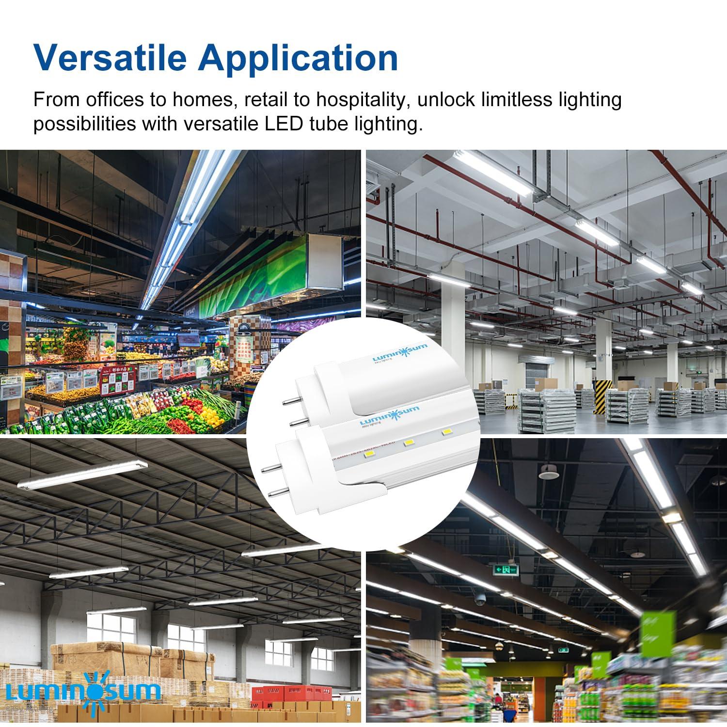 LUMINOSUM LUMINOSUM T8/T10/T12 4 Foot LED Light Tube 20W 48 inch, 40W Equivalent, Natural White 4000K, Frosted Cover, Dual-end Powered, Ballast Bypass Retrofit, ETL Listed, 10-Pack