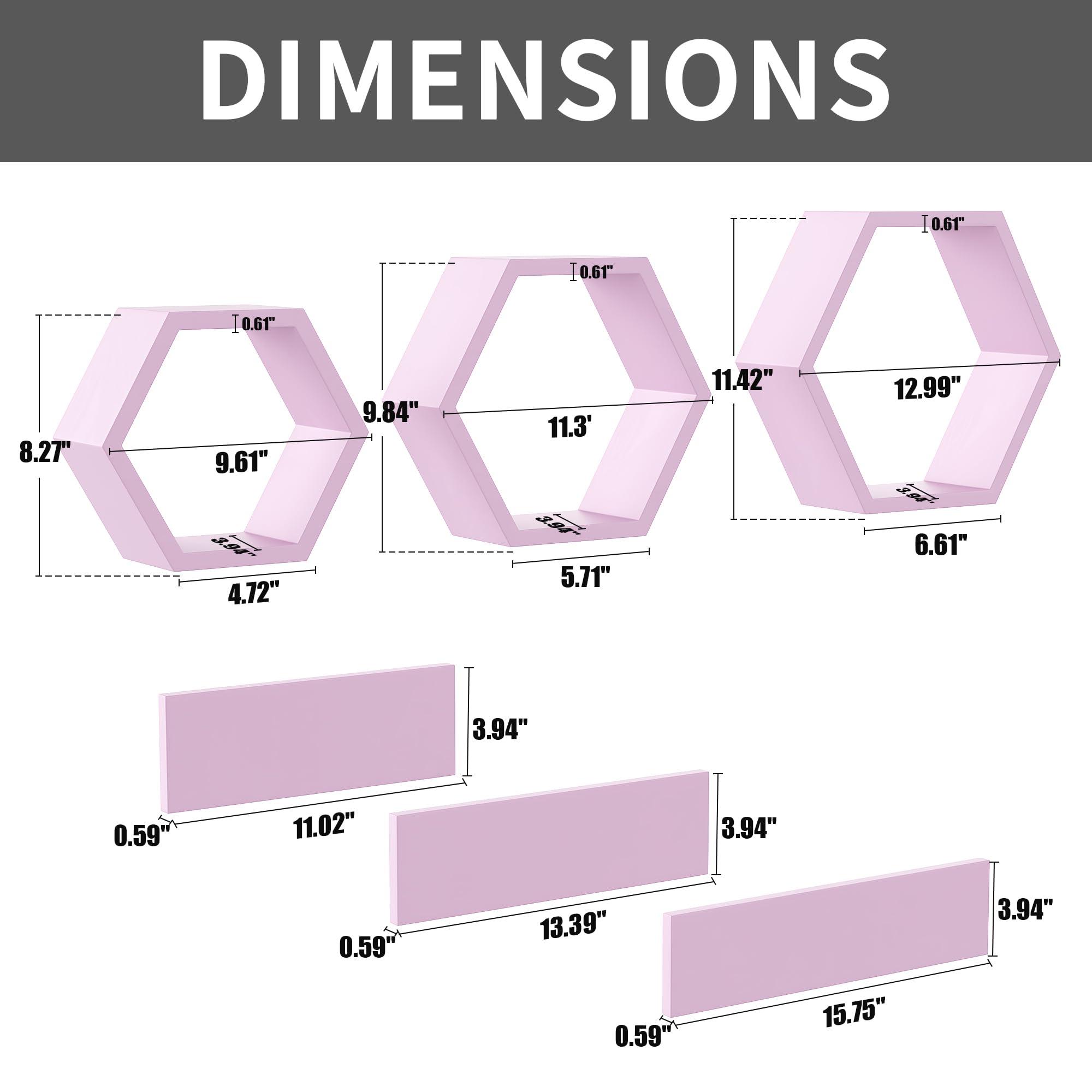 LUDORU LUDORU Wooden Hexagon Floating Shelves Wall Mounted,Set of 6 Pine Hexagon Shelves Display for Photos,Plants,Rustic Honeycomb Shelves for Living Room,Bedroom,Bathroom, Kitchen, Office Decor, Pink