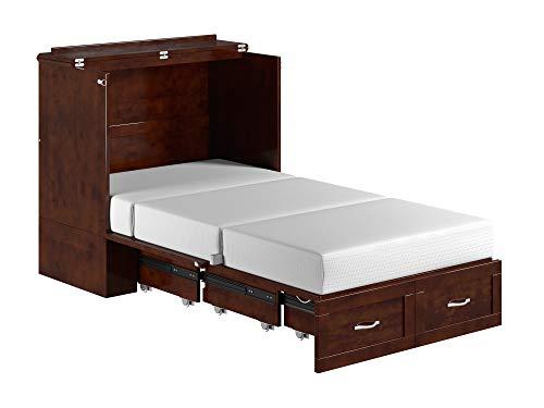 AFI AFI Hamilton Twin XL Murphy Bed Chest with Mattress, Storage, and Built-in Charger in Walnut