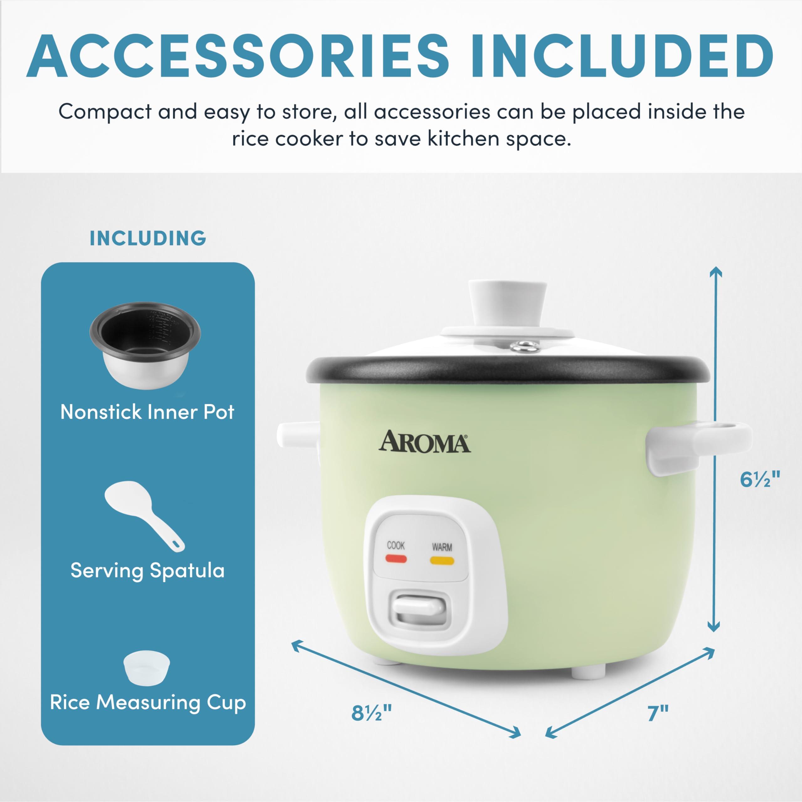AROMA AROMA Mini Rice Cooker, 2-Cup (Uncooked) / 4-Cup (Cooked), Grain Cooker, Soup Maker, Oatmeal Cooker, Auto Keep Warm, 1 Qt, Light Green