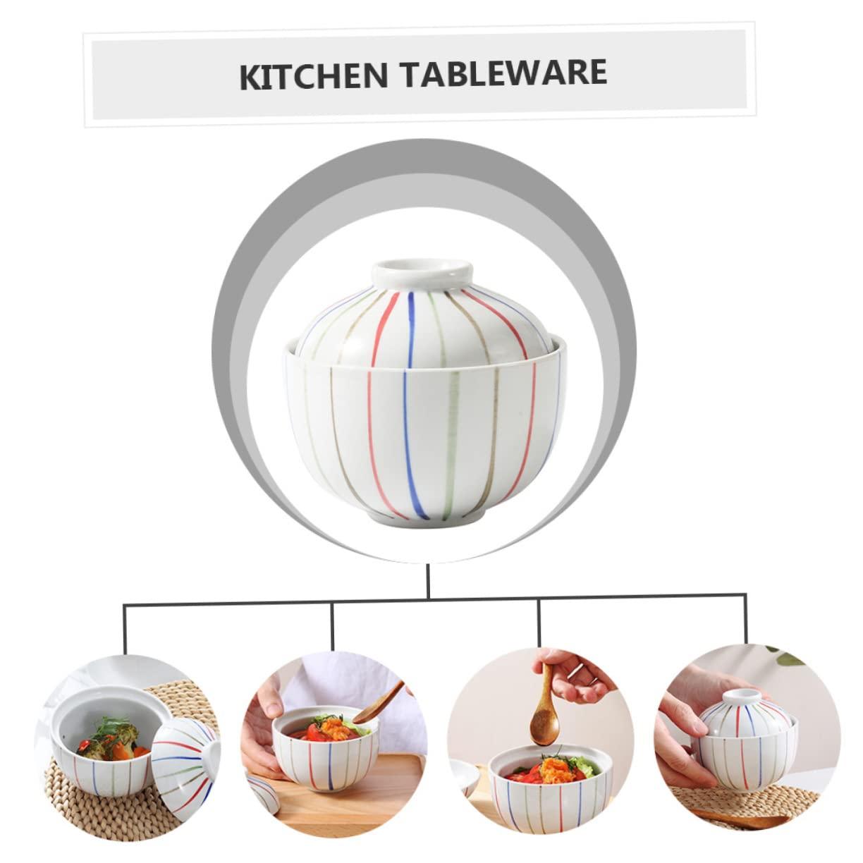 LABRIMP LABRIMP 1 PC Ceramic Steamed Egg Bowl Muffin Casserole Pot with Lid Mixing Bowl Tin Decorative Bowl Pans Kettle Bowls with Lids Rattan Food Containers with Lids Ceramic Tableware Ceramics