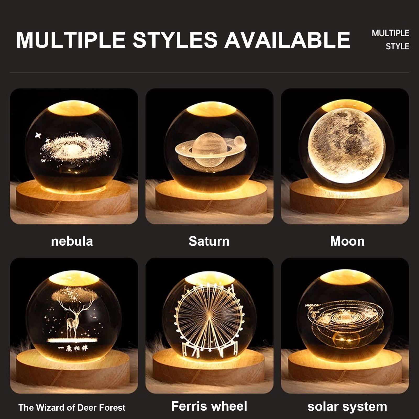 KWQBHW Crystal Balls Night Light 3D Galaxy Planet Moon Balls Night Light with Wooden Base Glass Balls Night Lamp as a Birthday Gift for Kids Boys and Girls(#3)