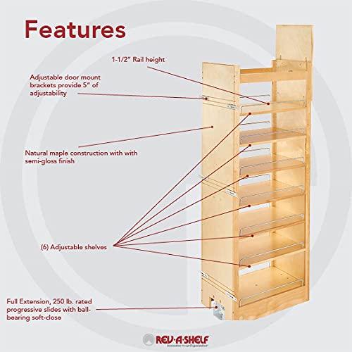 Rev-A-Shelf Rev-A-Shelf 448-TP58-14-1 Full Extension 6 Shelf Cabinet Pantry Drawer Organizer with Soft Close, Adjustable Shelves, and Chrome Rails, Natural Maple