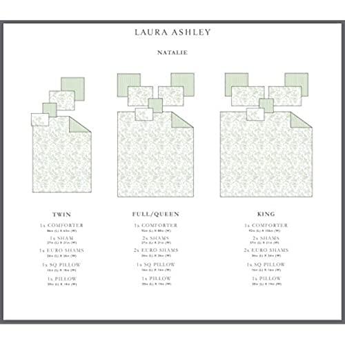 Laura Ashley Laura Ashley Home - King Size Comforter Set, Reversible Cotton Bedding, Includes Matching Shams with Bonus Euro Shams & Throw Pillows (Natalie Sage/Off White, King)