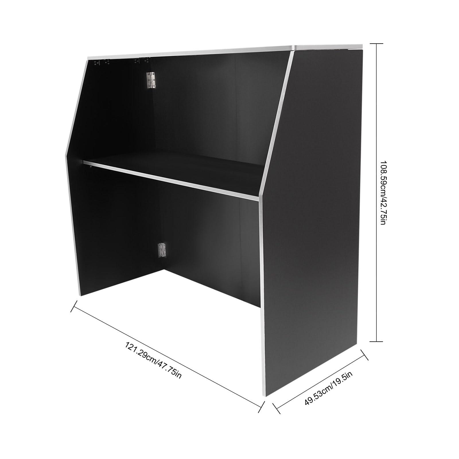 Pinelicorn Pinelicorn 4\' Folding Portable Event Bar with Top and Middle Shelves, Portable Bar Cabinet Mobile Bartender Station Mobile Laminate Foldable Bar Table for Parties and Events (Frosted Black)