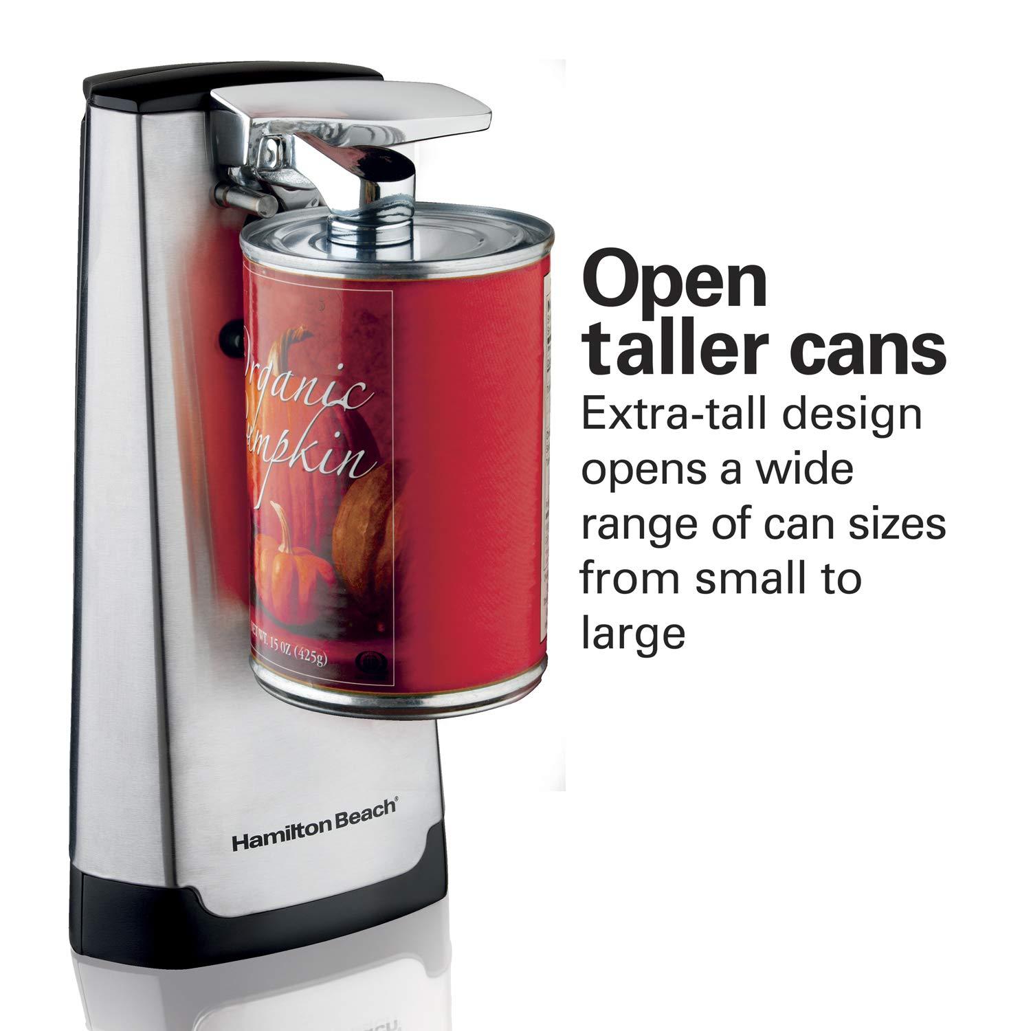 Hamilton Beach Hamilton Beach Extra-Tall Electric Automatic Can Opener with Easy-Clean Detachable Cutting Lever, Cord Storage, Knife Sharpener, Brushed Stainless Steel (76700)