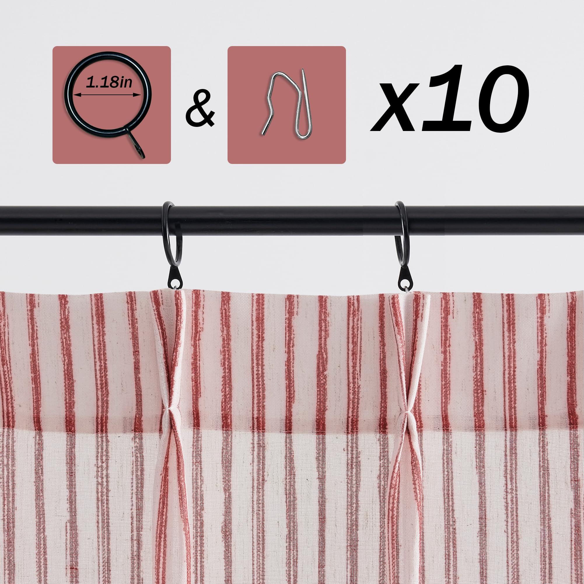 LIMON HOME LIMON HOME Red Kitchen Curtains 36 inch Length,Burgundy Striped Pinch Pleat Curtain,Christmas Curtains for Kitchen RV Basement Window with Hooks Rings 2 Panels Set