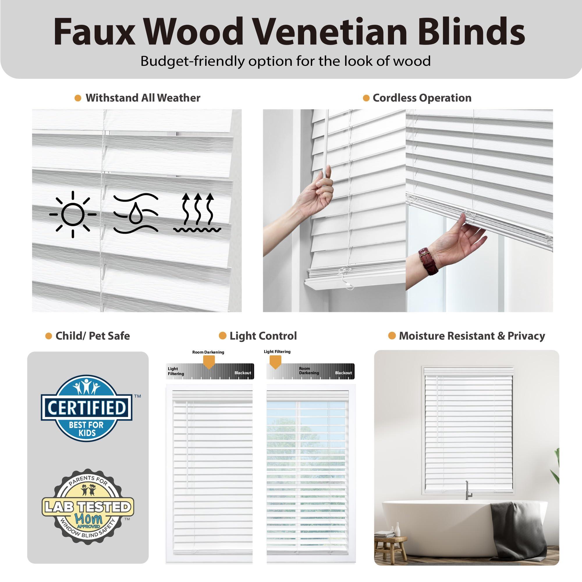 DEZ FURNISHINGS DEZ FURNISHINGS Cordless 2" Faux Wood Blind, 39" W x 84" H, White