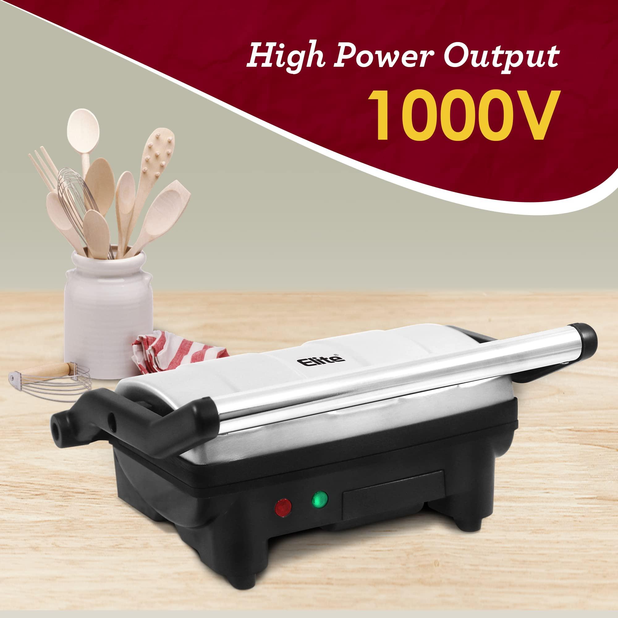 Elite Gourmet Elite Gourmet EPN-2976 2-in-1 Nonstick Panini Press & Indoor Grill, Opens 180-Degree Gourmet Sandwich Maker, Floating Hinge Fits All Foods, Contact Grill with Removable Grease Tray, Stainless Steel