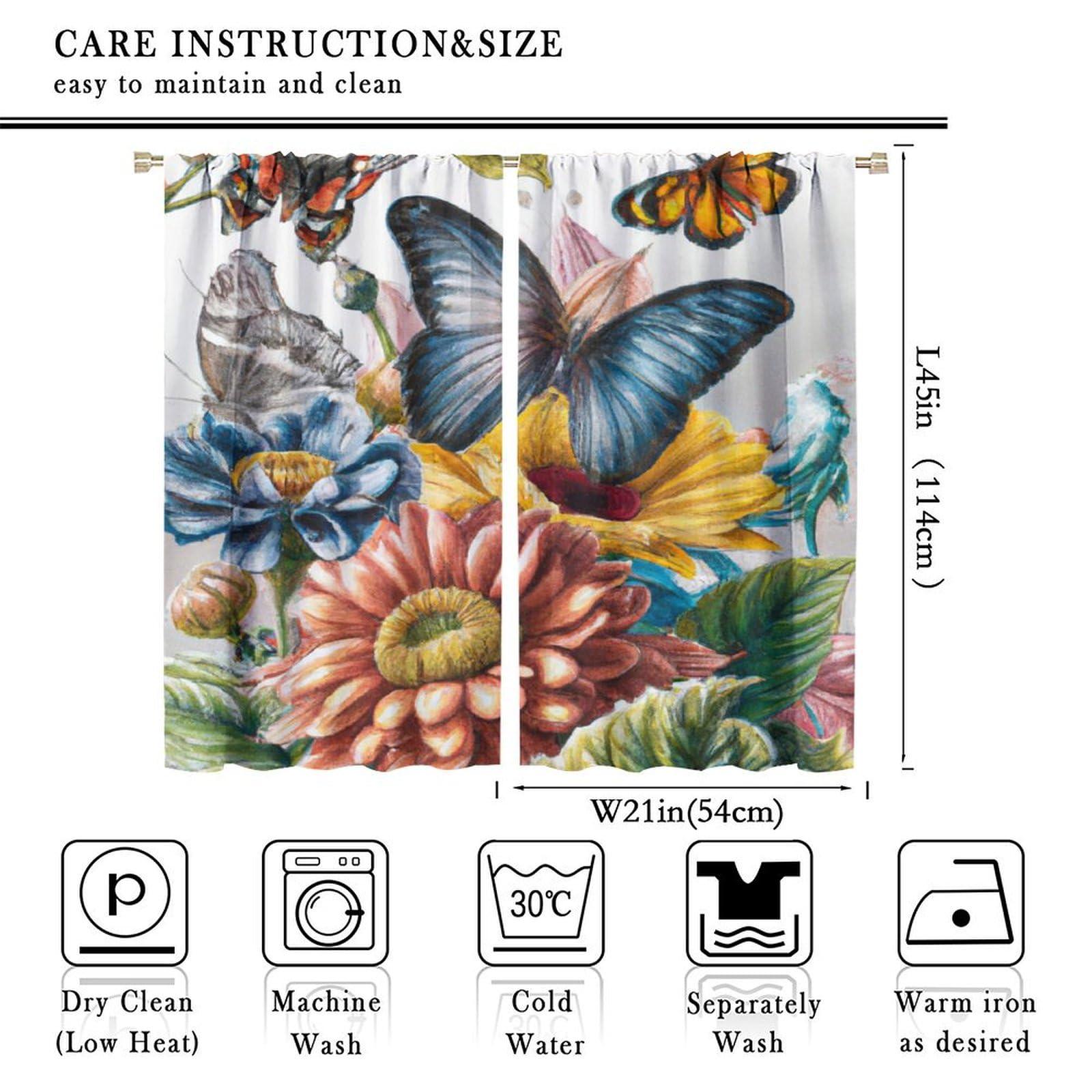 dongbunishangmao Butterfly Curtains Magic Spring Forest Blooming Flowers Butterfly Print Window Drapes for Bedroom Living Room Rod Pocket Blackout Curtains 2 Panels 21x45in, Style-2