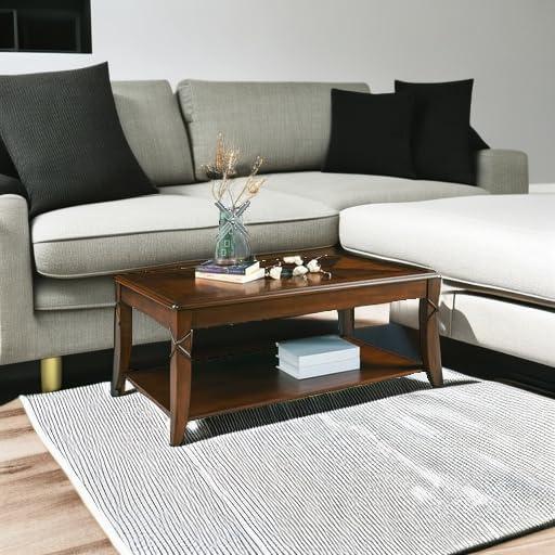 PADMA HOUSE PADMA HOUSE Solid Wood Coffee Table with Shelf, Vintage Rectangle Cocktail Table with Dual Hourglass Tabletop, Apartment Center Sofa Table with Curved Legs for Living Room, 43.3 * 23.6 * 17.7in