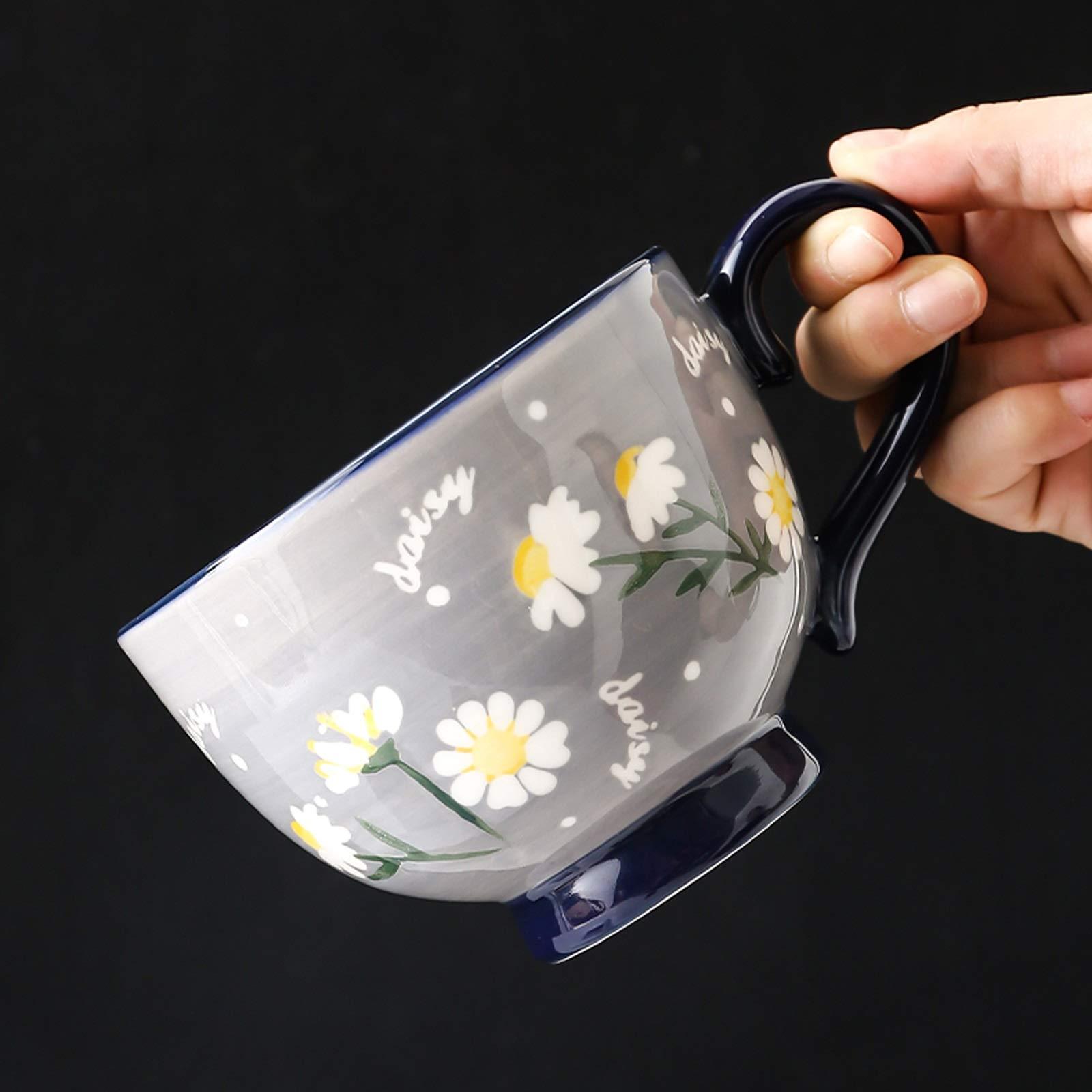 Generic Coffee Cups Exquisite Hand-Painted Breakfast Cup Large Capacity Mug 16.9 Oz Water Cup Can Be Used to Drink Coffee Milk and Juice/Black/500Ml