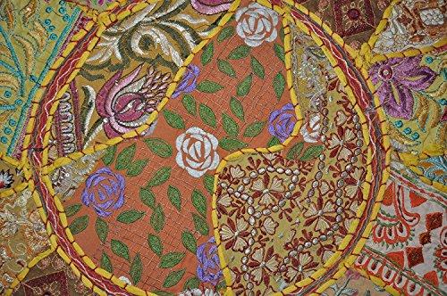 Sophia-Art Sophia-Art Indian Embroidered Patchwork Cover Indian Decorative Pouf Indian Comfortable Floor Cotton Cushion Ottoman Pouf,Indian Designs Ethnic Patchwork Pouf (Yellow, 18\"x13\")