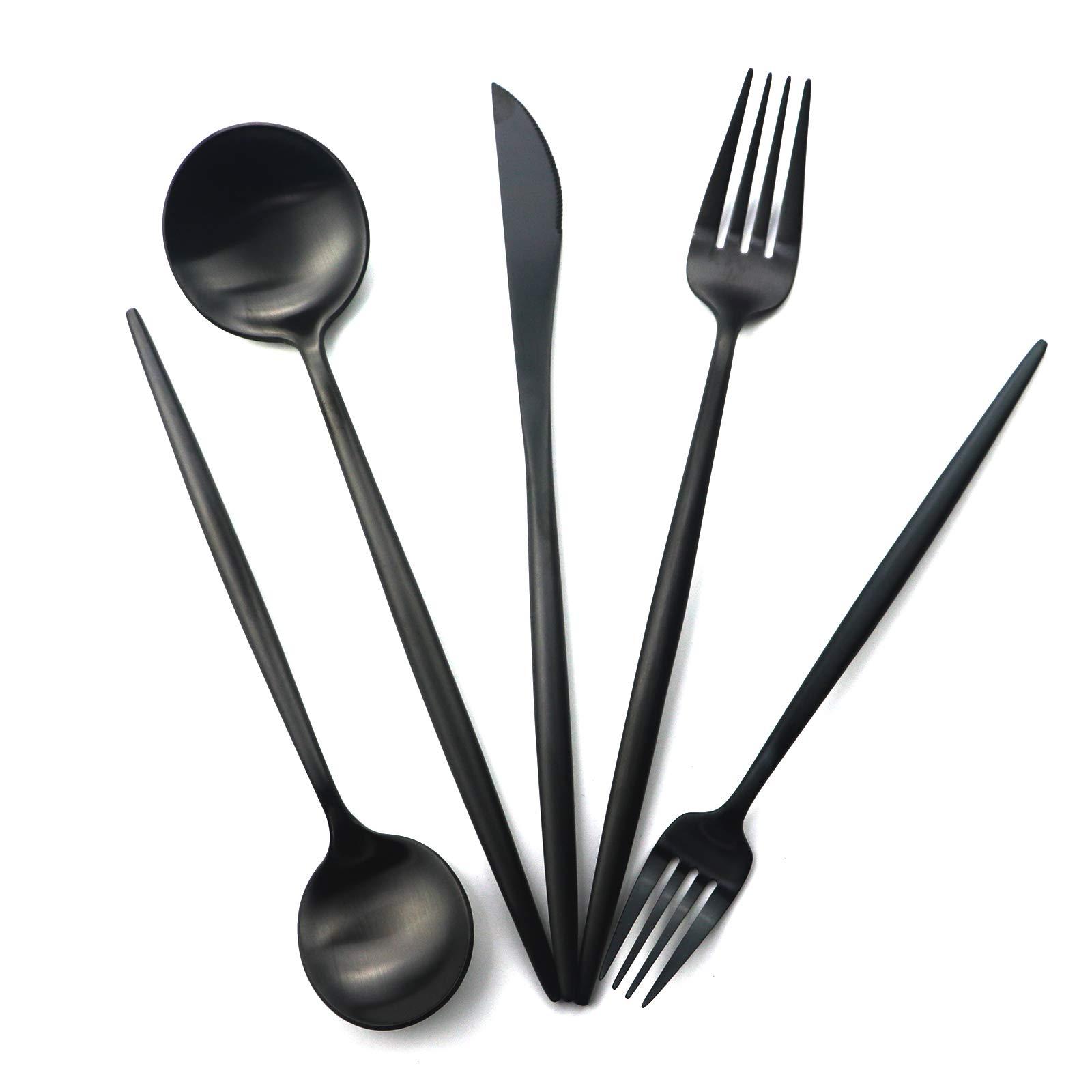 Gugrida Gugrida 20 Pieces Matte Gold Red Handle 18/10 Stainless Steel Silverware Set, Flatware Set Titanium Black Cutlery Set, Utensils Set for Home Restaurant Service Set for 4, Dishwasher Safe (Red Gold)