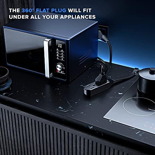 Maximm Maximm Cable 10 Ft 360° Rotating Flat Plug Extension Cord/Wire, 16 AWG Multi 3 Outlet Extension Wire, 3 Prong Grounded Wire - Black - UL Certified