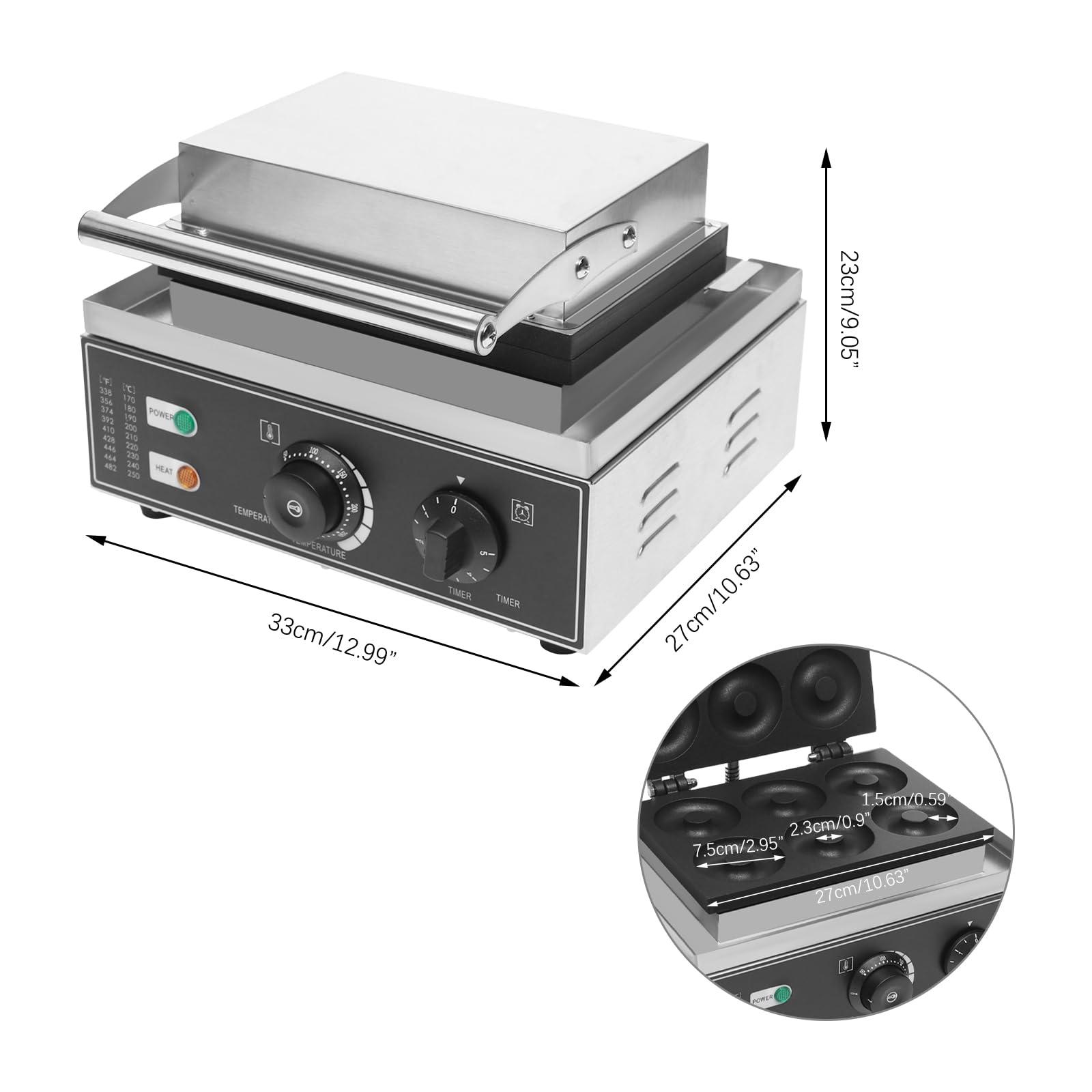 CHALIGHT Commercial 6-Hole Donut Maker Machine Electric Nonstick Doughnut Making Machine Heating 50-300 Doughnut Maker Crepe Maker Waffle Maker Donut Fryer for Breakfast Snacks Desserts