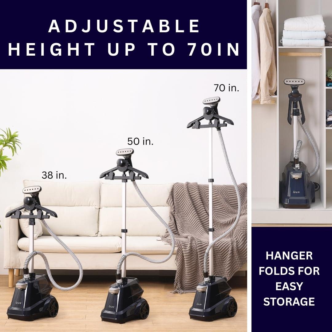 SALAV SALAV Heavy Duty Commercial Full-Size Garment Steamer with Foot Pedals and Extra Large 3L (101.5 oz) Water Tank, 1800 watts of Poweful Steam (Navy)