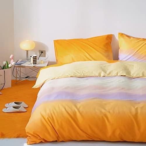 CLOTHKNOW CLOTHKNOW Yellow Orange Queen Comforter Sets 3Pcs Yellow Bedding Comforter Sets Abstract Queen Comforter Soft Yellow Comforter Sets Queen