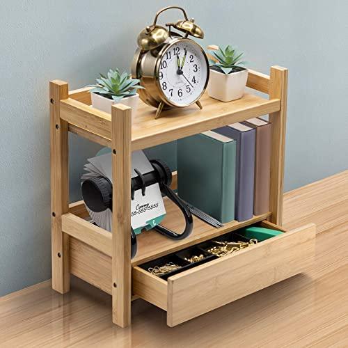Sorbus Sorbus 2-Tier Bamboo Countertop Shelf with Hidden Drawer - Makeup Organizer - Multi-Purpose Storage for Skincare, Toiletries, Desktop - Display Stand Shelf for Bathroom Vanity Counter, Kitchen, Office