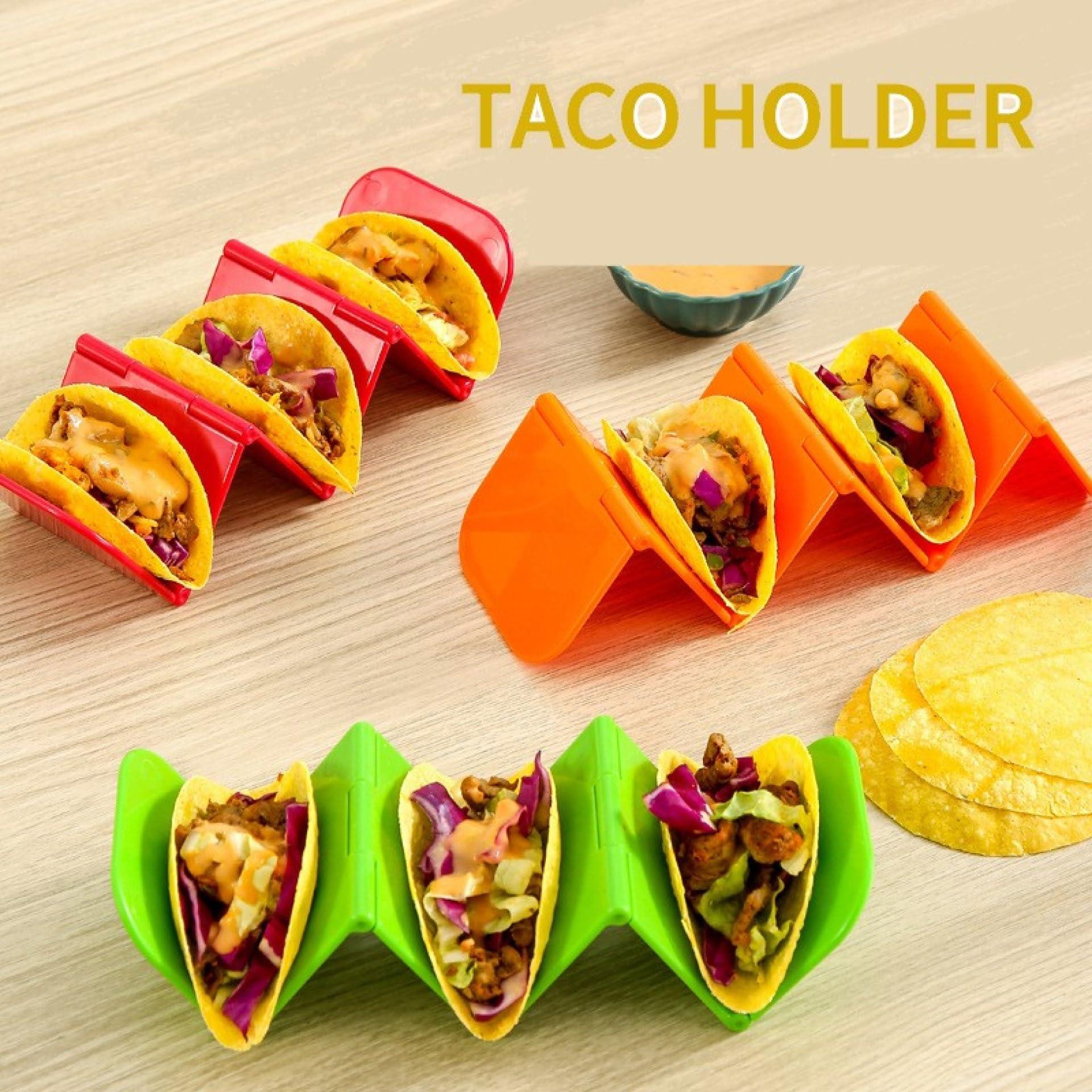 Generic Foldable Taco Holder Stand - 3 Packs (Non-Toxic, BPA Free - Dishwasher & Microwave Safe) Hold 3 Tacos, Hard Plastic Taco Rack, Party Serving Tray Set for Hard and Soft Shell Tacos Tortilla