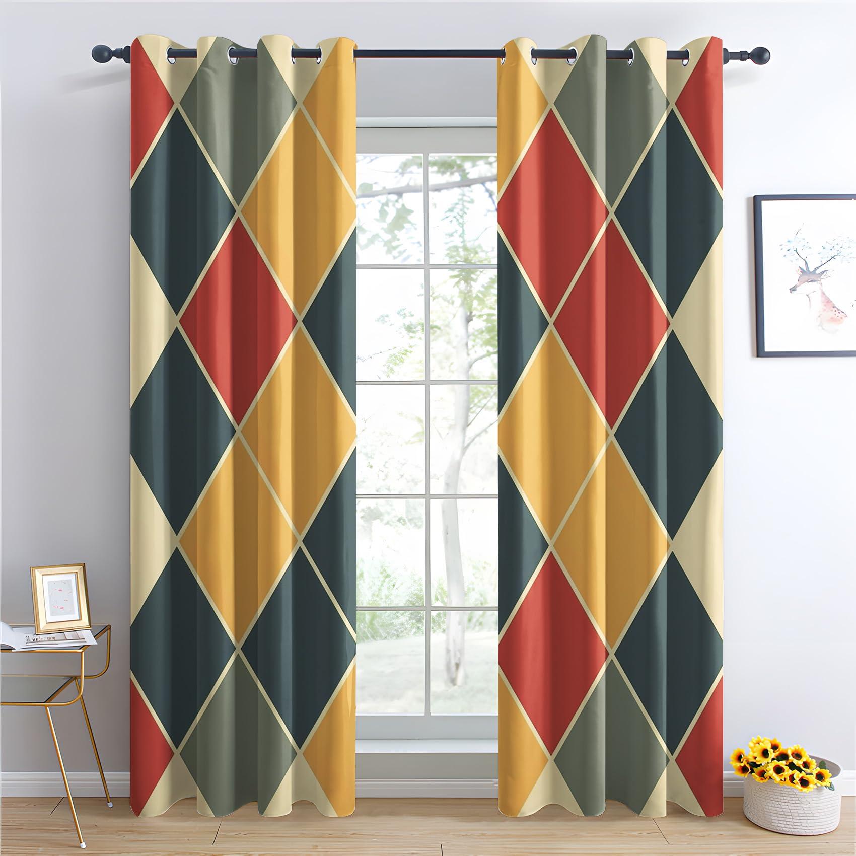 Phtbz Geometric Curtains for Bedroom Living Room, Lattice Blackout Curtains & Home Decor, Abstract Window Curtains, Thermal Room Darkening Grommet Drapes, 54 Inch Curtains 2 Panel Set