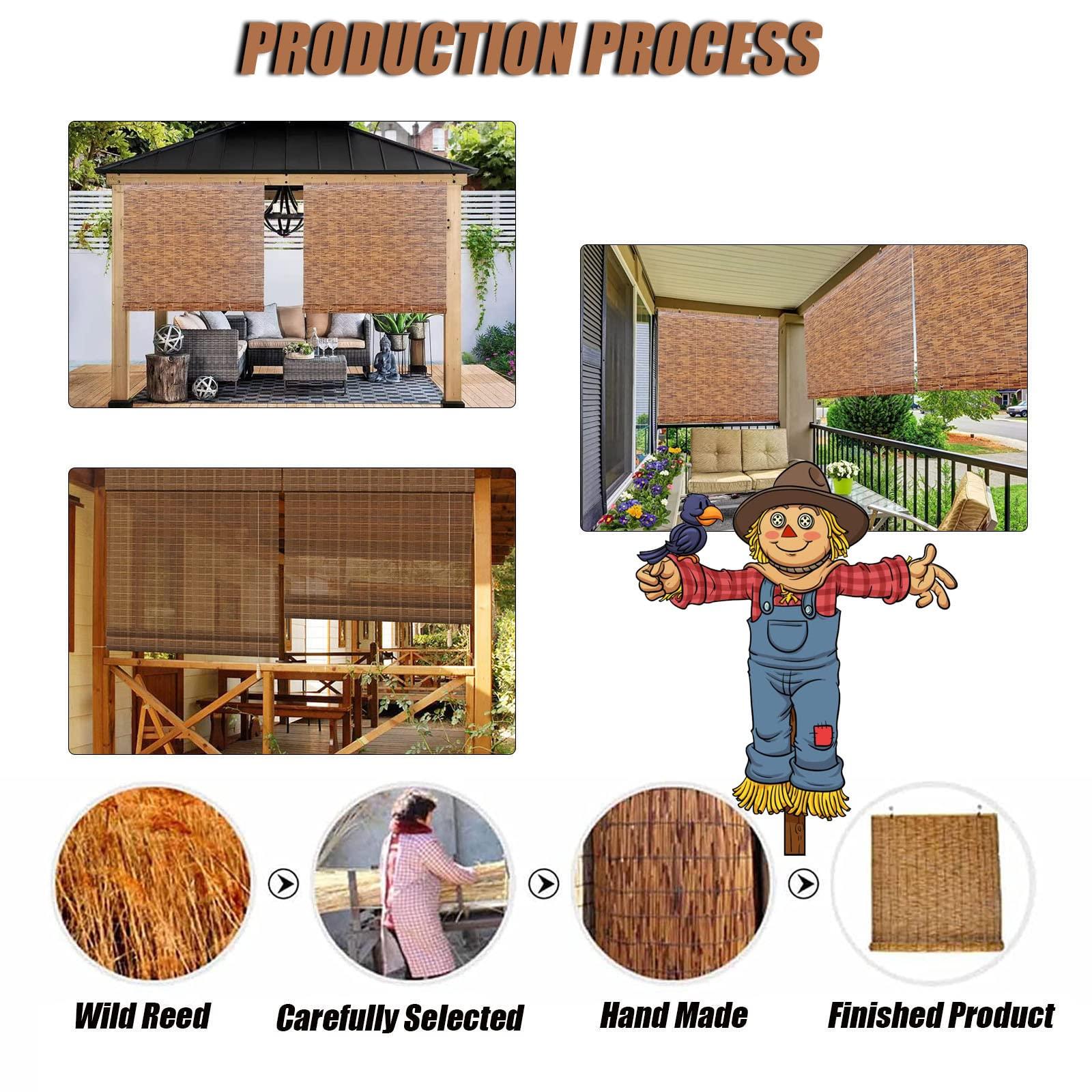 OCAZI Bamboo Roll Up Blinds - Outdoor Patio Shades, 6355in Brown