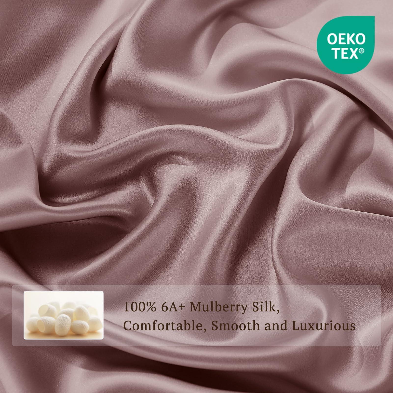 THXSILK THXSILK Silk Cal. King Fitted Sheet 3Pcs Set, 6A+ Top Grade 100% Pure Mulberry Silk Bed Sheets Set Luxury Bedding Sheet for Hair and Skin, 1 Fitted Sheet with 2 Pillowcases, Purple