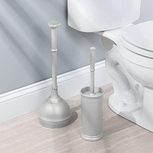 mDesign mDesign Plastic Modern Compact Toilet Plunger and Toilet Bowl Brush for Bathroom Storage Organization - Sturdy, Heavy Duty, Deep Cleaning Accessories - Hyde Collection - Set of 2 - Silver