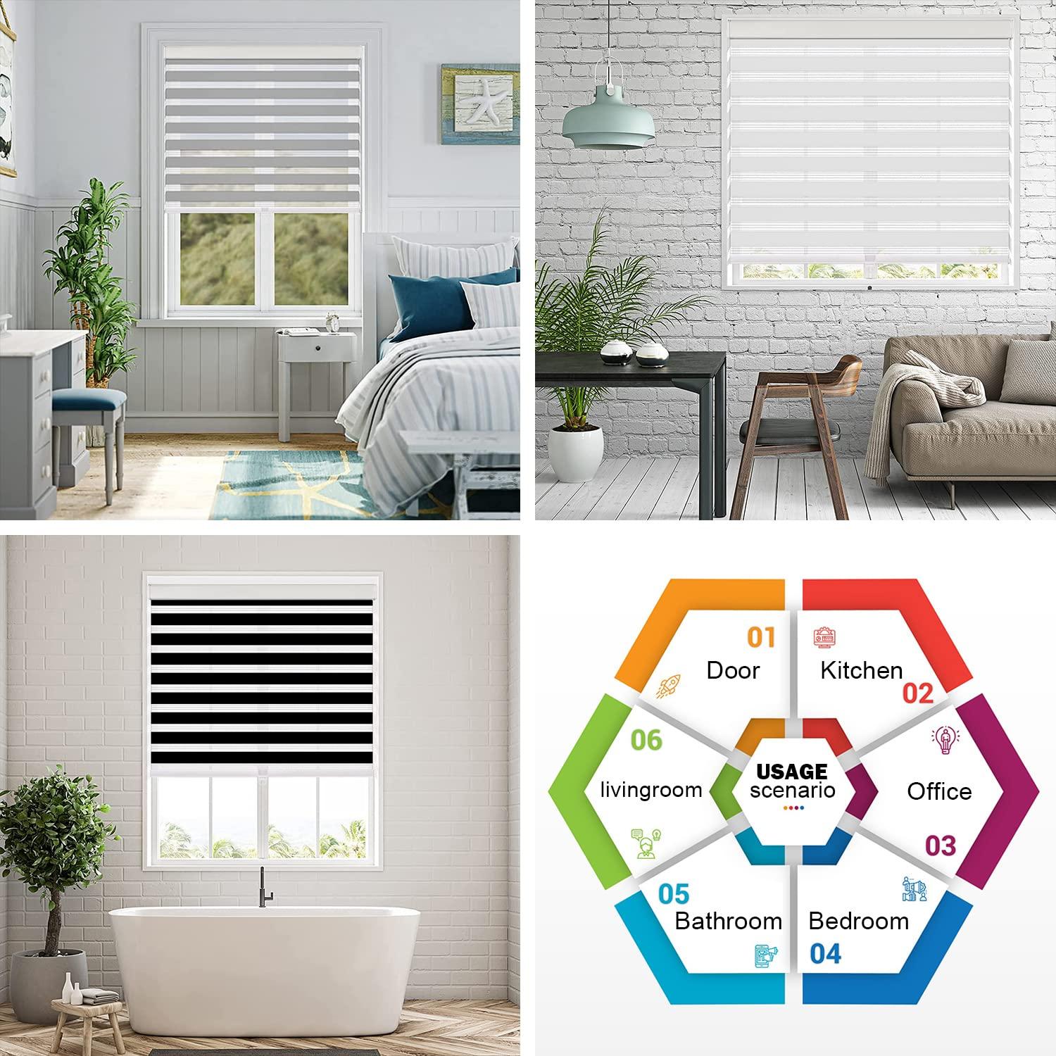 IDEKIO Zebra Blinds,Roller Blinds for Windows,Custom Size Dual Layer Cordless Window Blinds and Shades,Sheer or Privacy Light Control,Day and Night Blinds for Door,Office[Grey,24" W x 76" H Customize]