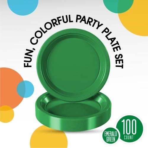 Exquisite Exquisite Emerald Green Plastic Plates Disposable 10\" Plastic Dinner Plates 100 Pcs Emerald Green Disposable Plates Plastic Plates For Party Plates Disposable Heavy Duty 350 GSM Green Plates For Party