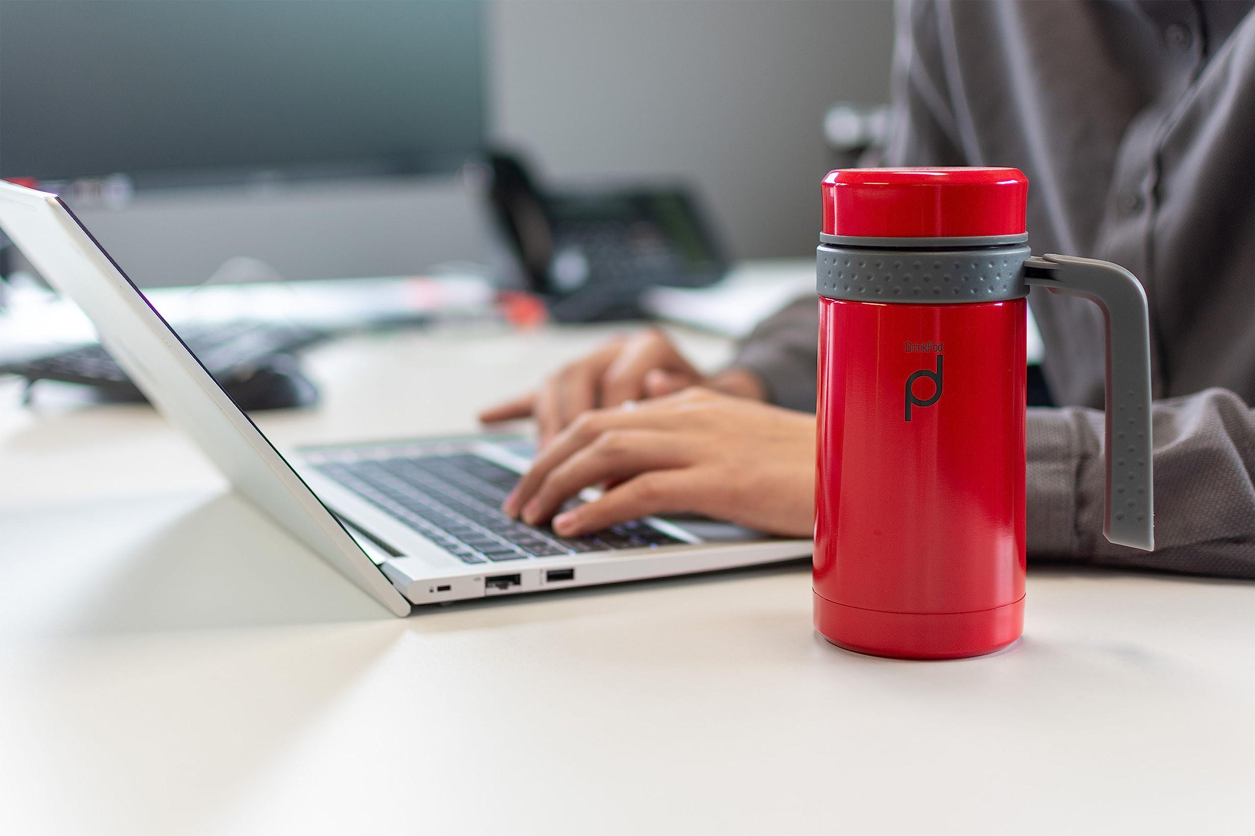 DRINKPOD DrinkPod Pioneer Stainless Steel Vacuum Insulated Leak-Proof Capsule Flask 6 Hours Hot 24 Hours Cold, Red, 0.45 Litre