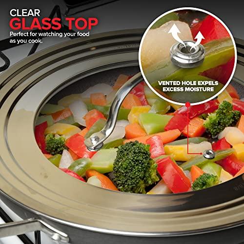 Modern Innovations Modern Innovations Universal Lid with Tempered Glass Top for Pots & Pans, Fits 8.25, 9, 10, 11, and 12 Inch Cookware - Large Replacement Frying Pan Cover, Cast Iron Skillet Lids - Stainless Steel