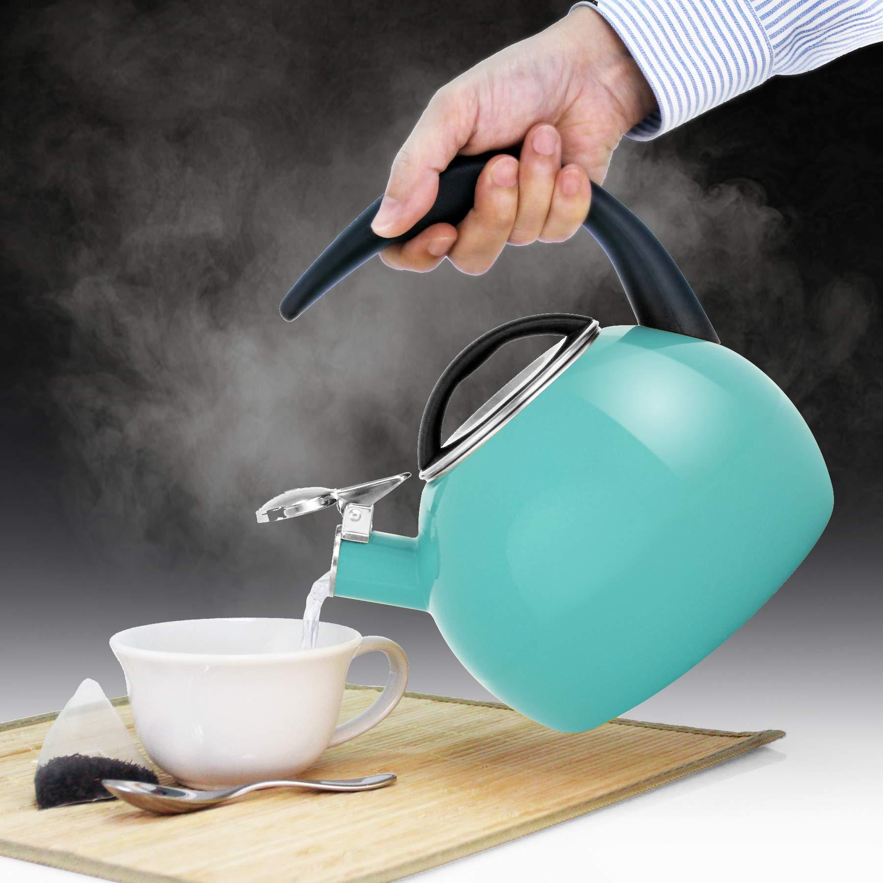Chantal Chantal 40Th Anniversary Tea kettle, 2 Quart, Enamel Carbon steel, Whistling, Aqua