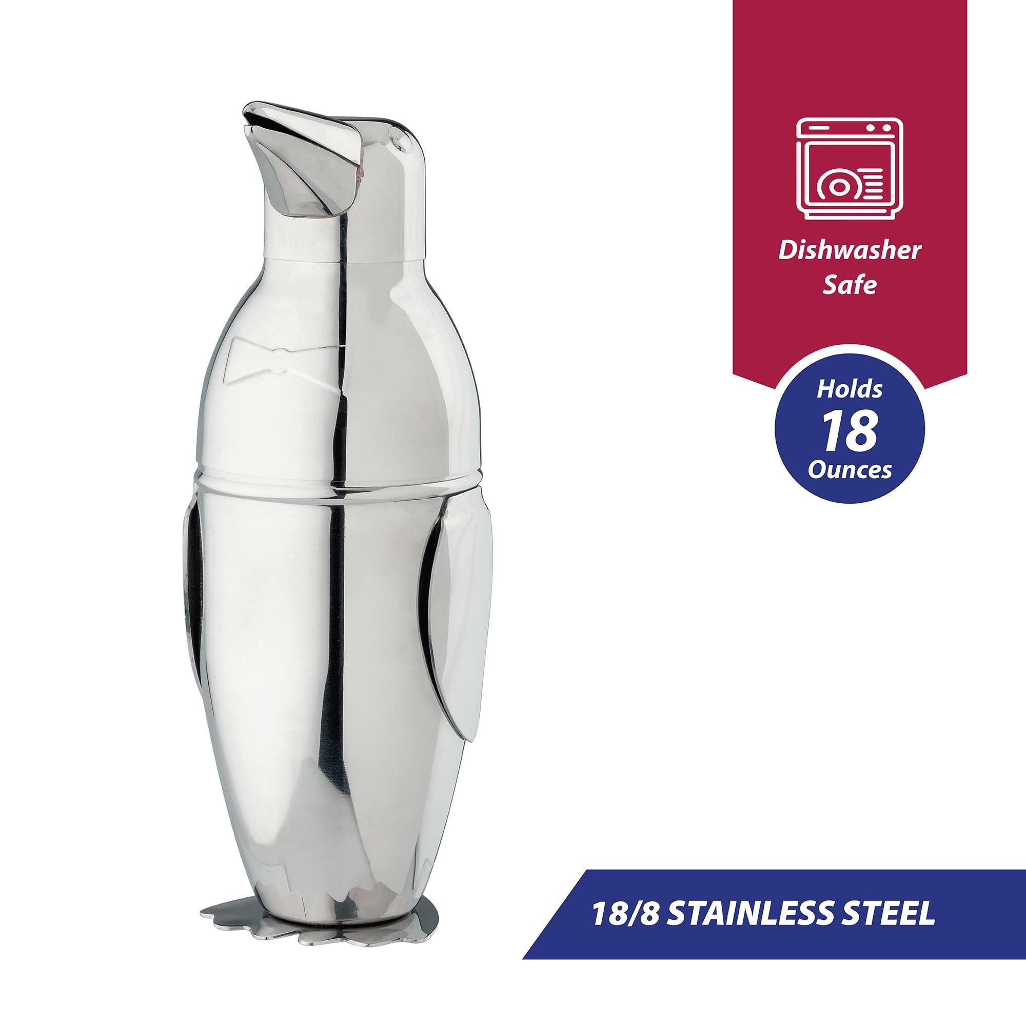 HIC Kitchen HIC Bar Penguin Cocktail Shaker, 18/8 Stainless Steel, Mirror Finish, 3-Piece Set, Holds 18-Ounces