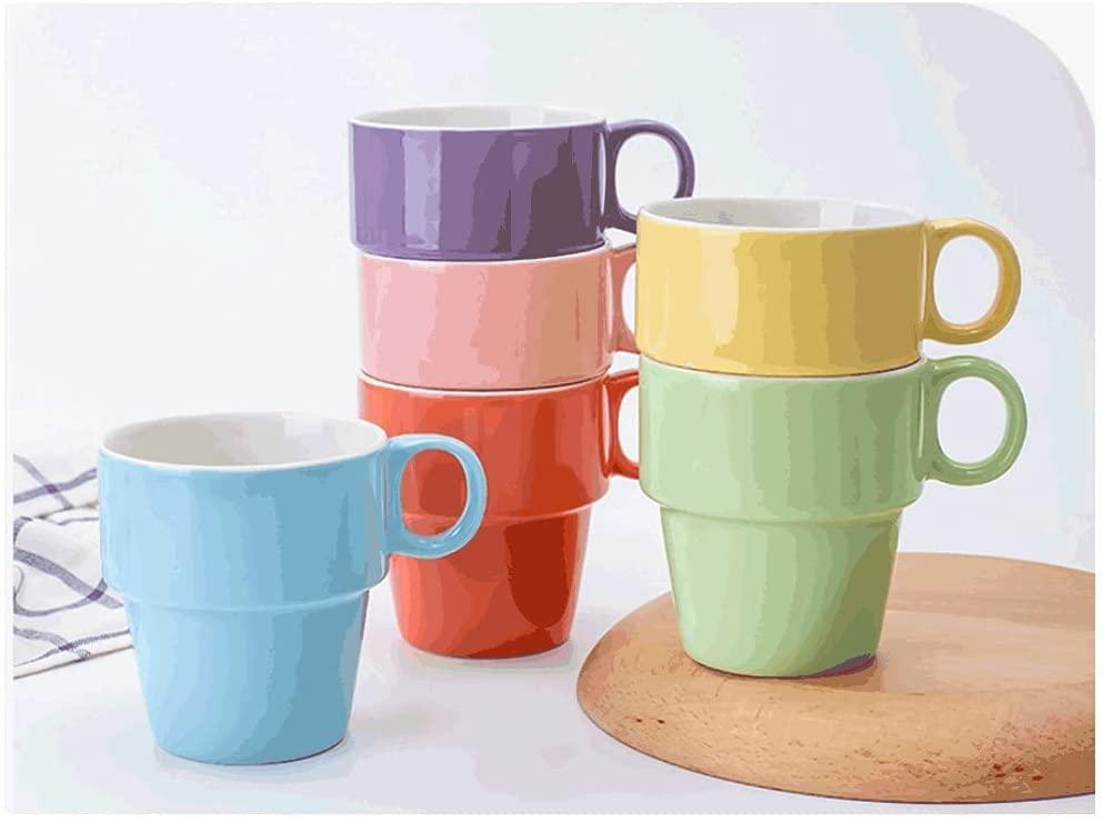 KYUSAR KYUSAR Tea Cup Set 6-Piece Colorful Ceramic Mug Set,Bone China Coffee Cup Set,Multifunctional Microwaveable Drink Cup For Home Commercial Tea Cups and Saucers Set (Color : B, Size : 270ML)