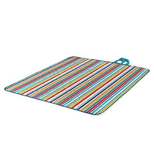 PICNIC TIME ONIVA - a Picnic Time brand - Vista Outdoor Picnic Blanket & Tote - Beach Blanket - Camping Blanket, (Fun Stripe Pattern with Aqua Blue Exterior)