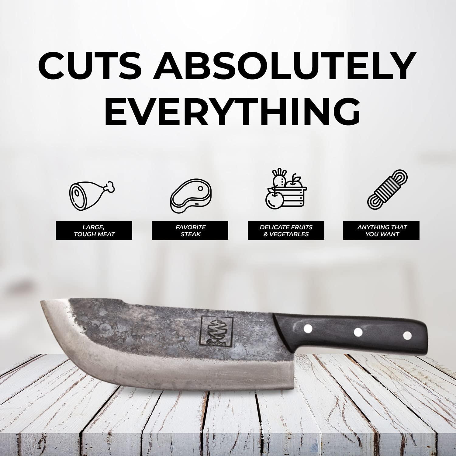 COOLINA COOLINA Daozi Forged Cleaver Butcher Knife, 7.9-in High Carbon Steel Blade, Handmade Chinese Traditional Knife, Best for Chopping, Slicing, Cutting Meat