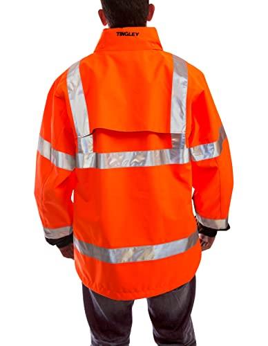 TINGLEY TINGLEY J24129 Icon Standard High Visibility Jacket with Attached Hood, 3XL, Fluorescent Orange/Red/Black