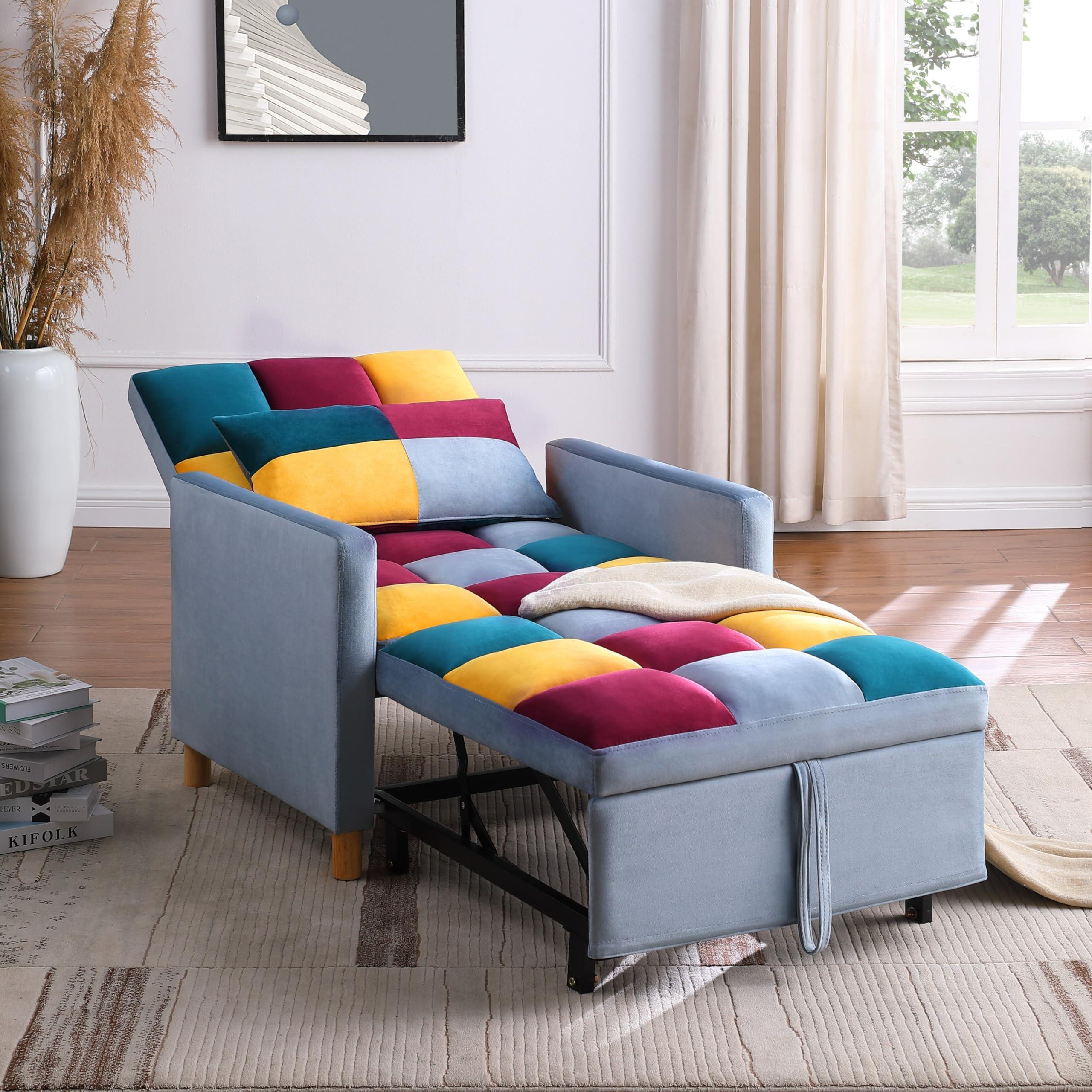 Bed Bath & Beyond Convertible Sleeper Sofa Chair Bed, Adjustable Chair with Pillow, Multi-Functional Sleeper Chair Rainbow