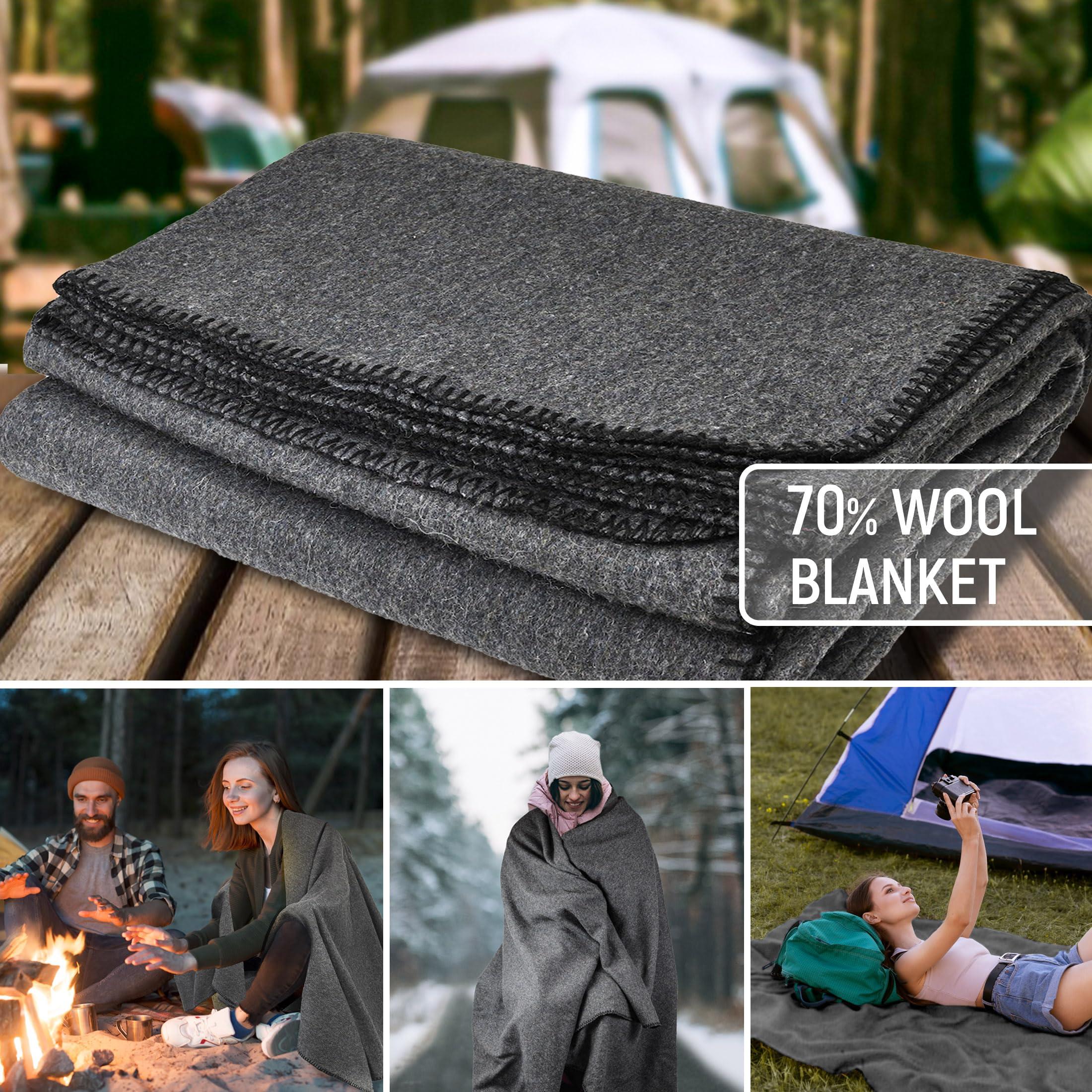 Jmr Usa Inc. JMR Wool Camping Blanket - Warm Heavy Car Blanket & Camp Quilt - Survival Emergency Blanket for Sleeping Outdoors - Multi-Use Wool Blanket for Camping, Car & Home - 70% Wool, Grey, 62X84,