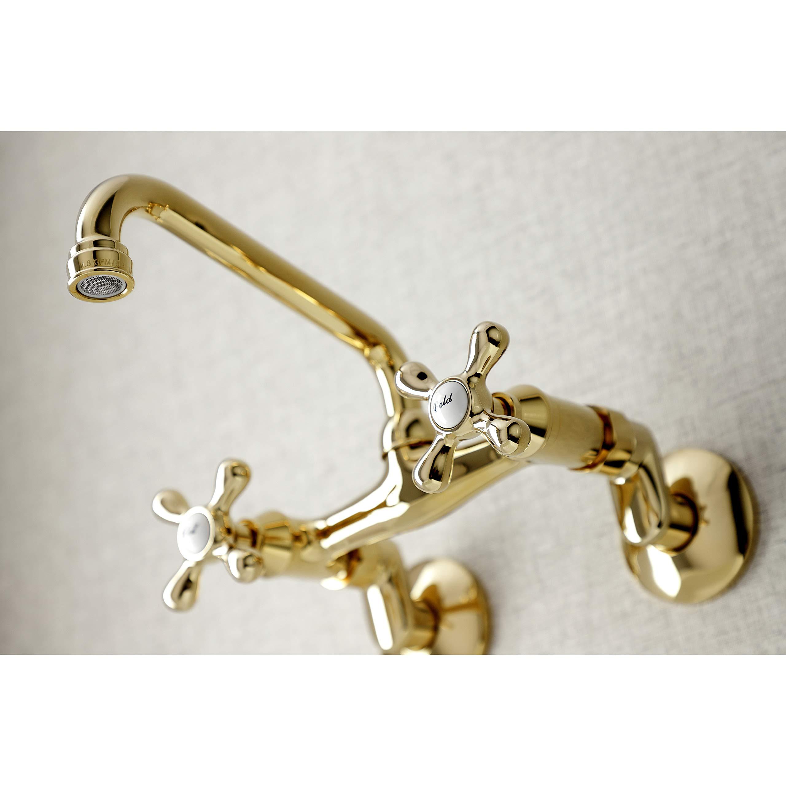 Kingston Brass Kingston Brass KS213PB Victorian Two Handle Wall Mount Kitchen Faucet, 7-Inch, Polished Brass