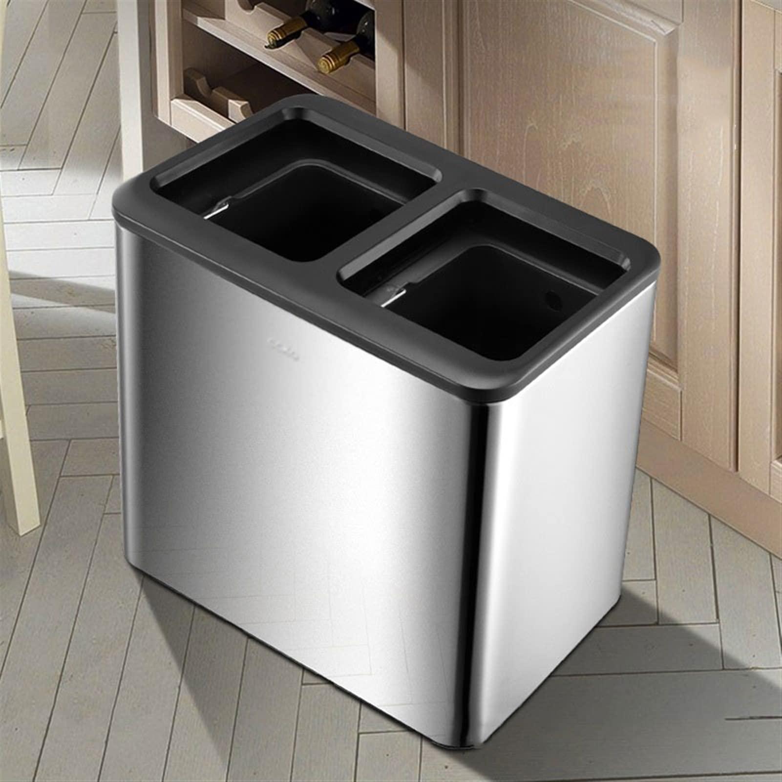 BONAD Kitchen Garbage Can Kitchen Classification Trash Can Stainless Steel Household Dry and Wet Separation Special Large No-Cover Double Barrel Wastebasket