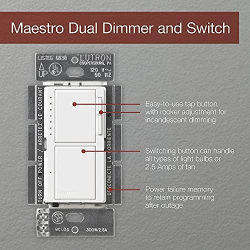 Lutron Lutron Maestro Dual Digital Dimmer and Switch, Only for Incandescent and Halogen Bulbs, 300-Watt Single Pole | MA-L3S25-MN | Midnight