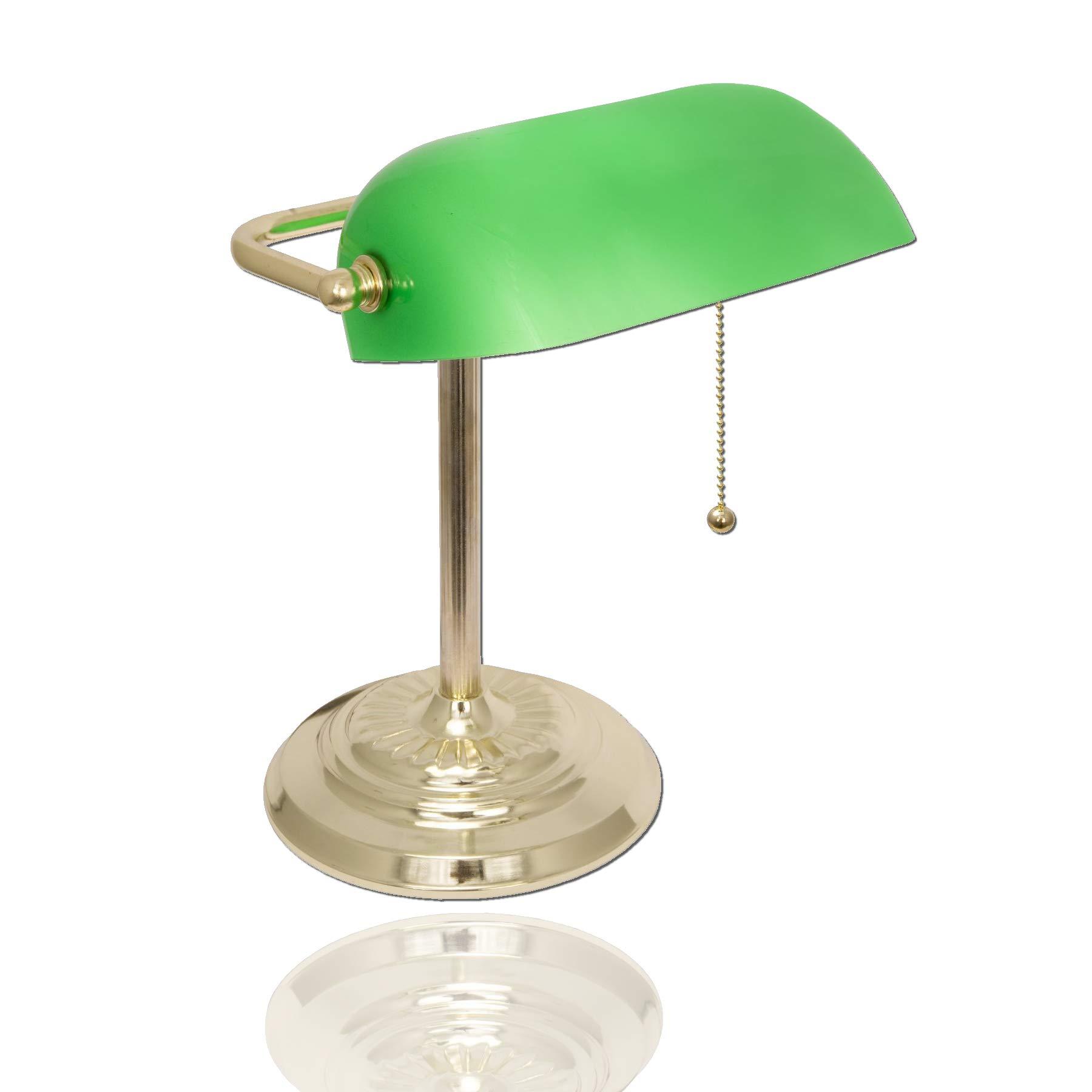LIGHTACCENTS LIGHTACCENTS Traditional Bankers Desk Lamp with Green Glass Shade and Nickel Finish - Classic Study Light Perfect for Office and Home Workspace - Elegant Small Banker Lamp for Reading