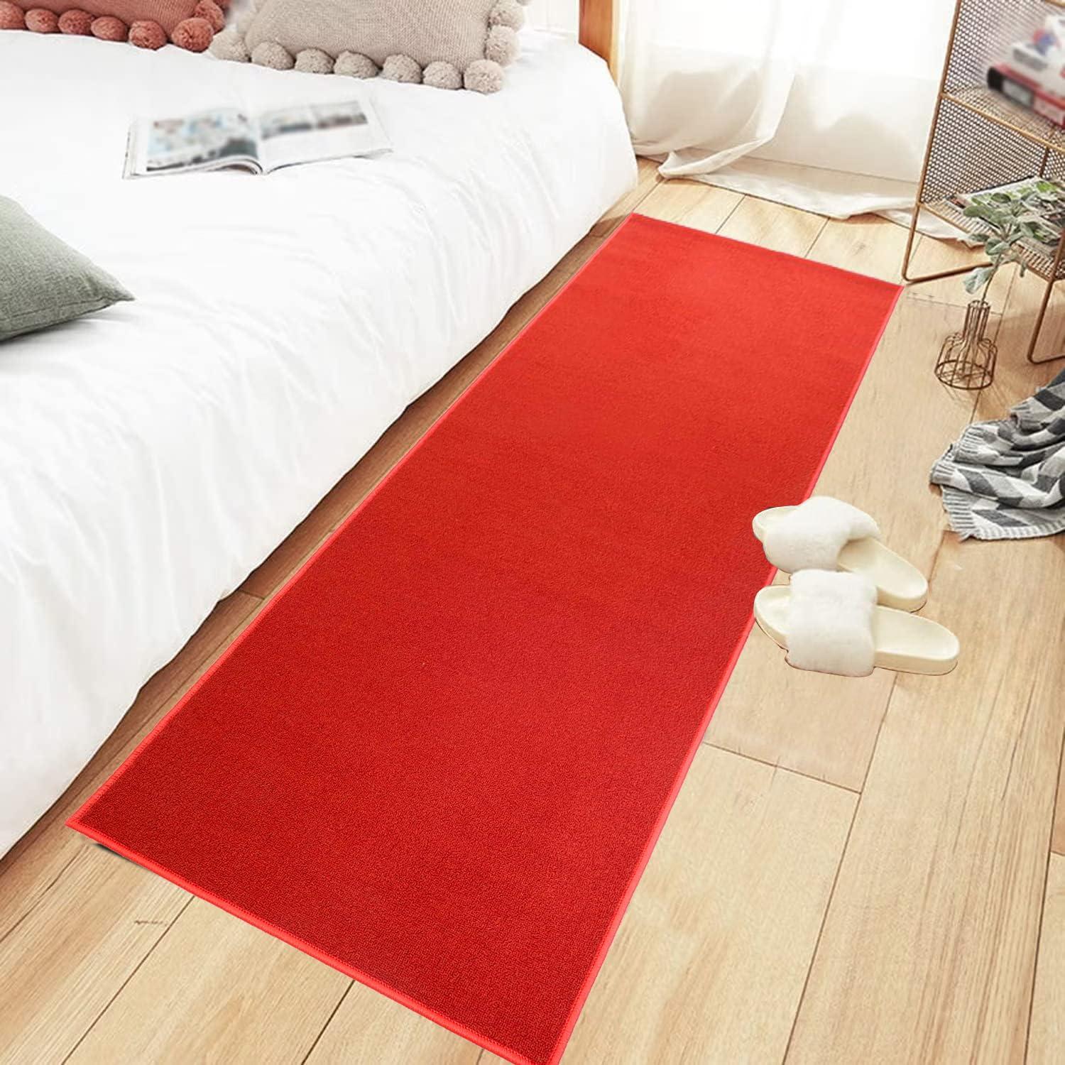 RugStylesOnline Custom Size Hallway Runner Rug Solid Red (10 Feet Length x 36 Inch Width) Made to Order Non Slip Rubber Backing Rug Runners, Extra Long Runner Rugs for Hallways