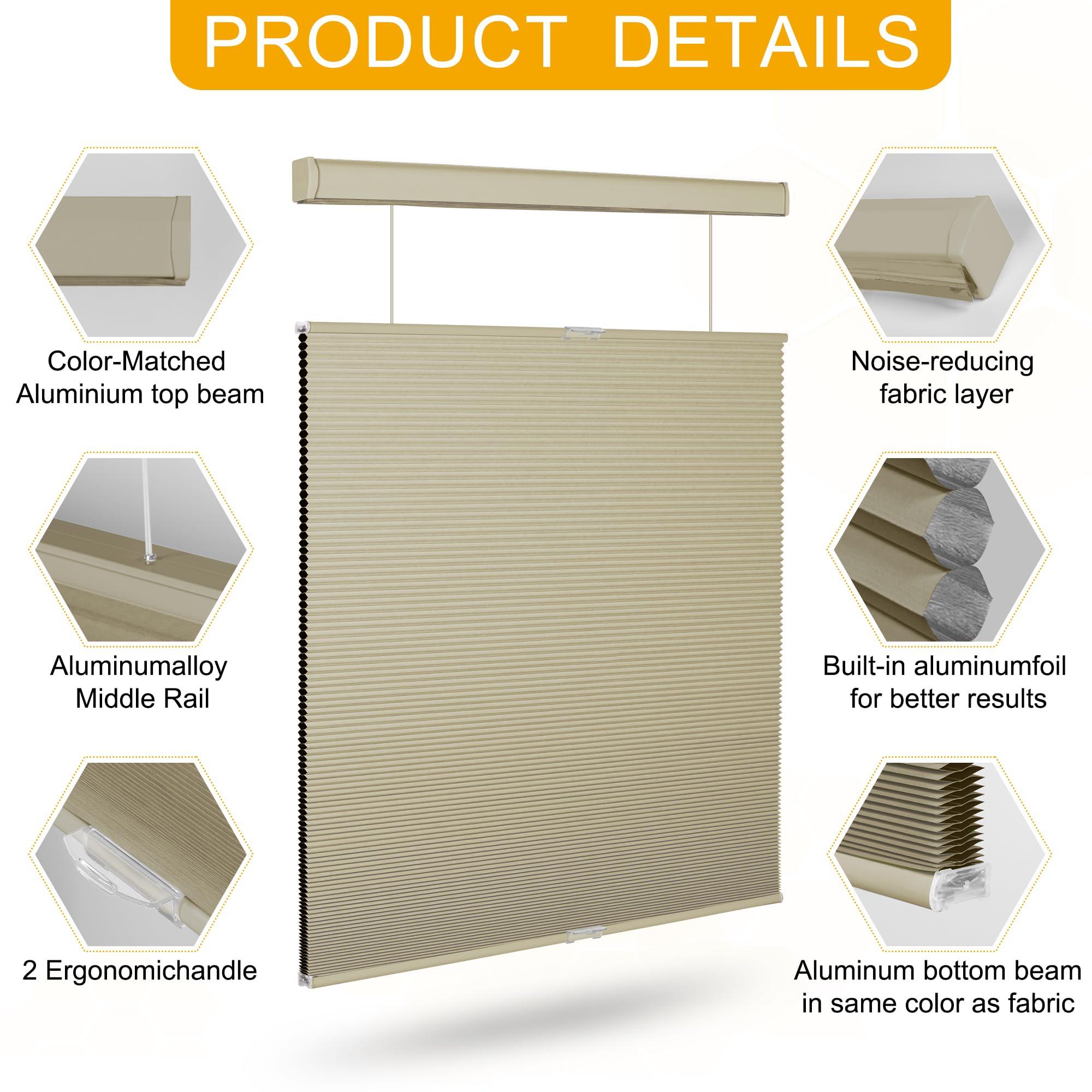 Sulugood Sulugood Top Down Bottom Up Cellular Shades Honeycomb Blinds Easy Install Blackout Cellular Blinds for Window.Beige.47 W x 56" H